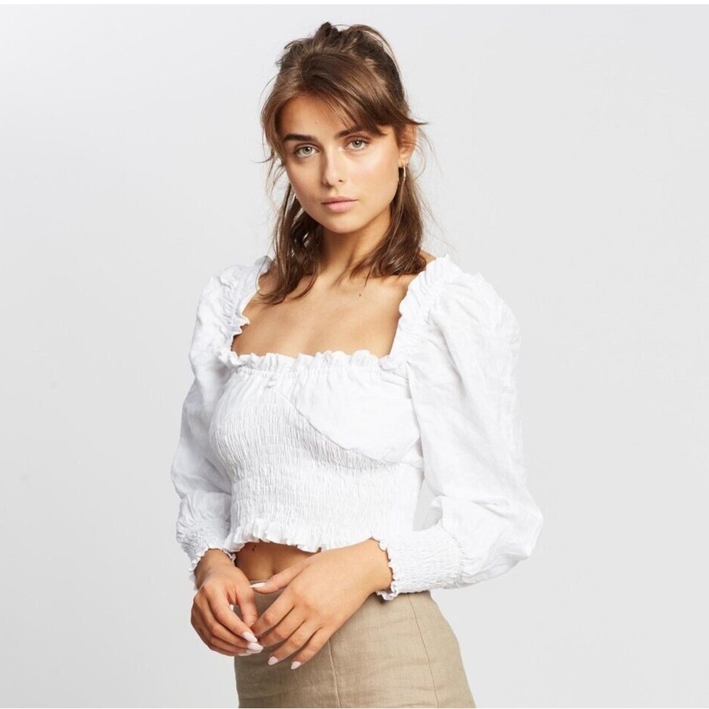 FAITHFULL THE BRAND Bel Rose Top Plain Off Shoulder Crop White 2 White